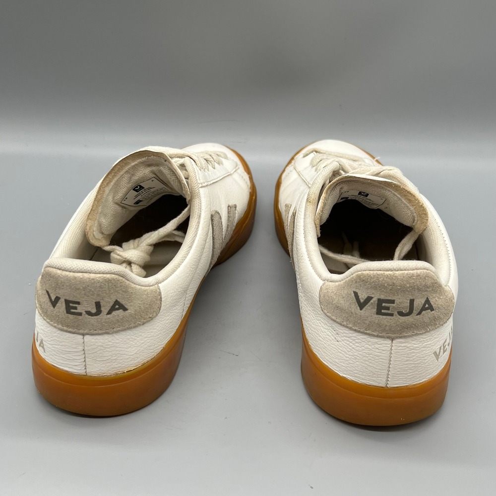 Veja Shoes Womens 8 White Gray Leather Campo Gum Sole Low Top Trainer Sneakers - Picture 6 of 11
